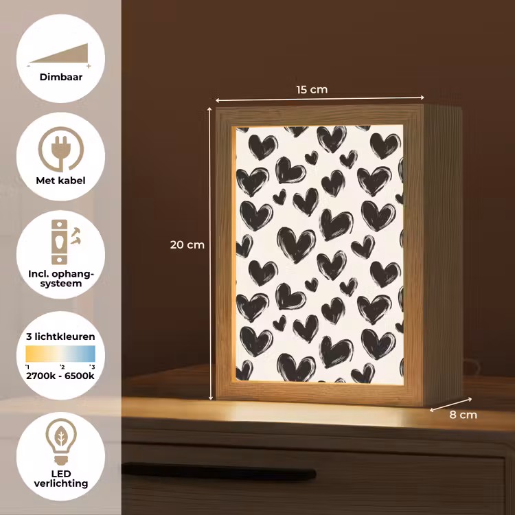 Hartjes - Patroon - Zwart Light Box met kabel (Tafellamp) klein 925 -USP_NL
