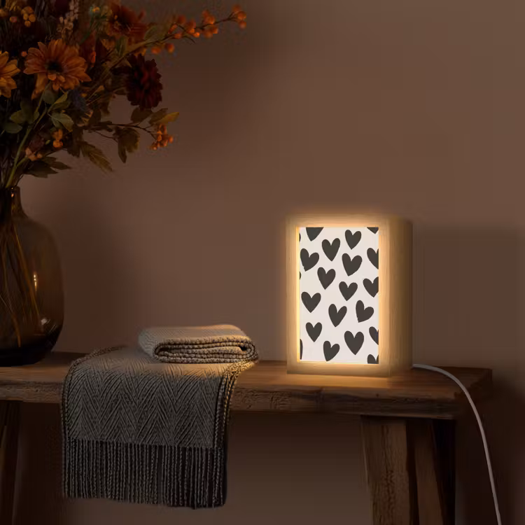 Hartjes - Zwart - Beige Light Box met kabel (Tafellamp) klein -sfeer4
