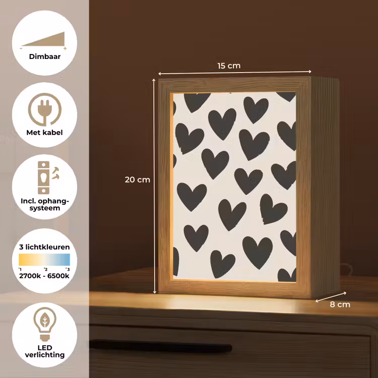 Hartjes - Zwart - Beige Light Box met kabel (Tafellamp) klein -USP_NL