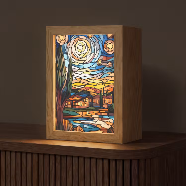 Hemel - Sterren - Mozaïek - Huizen Light Box met kabel (Tafellamp) klein -z3d_website