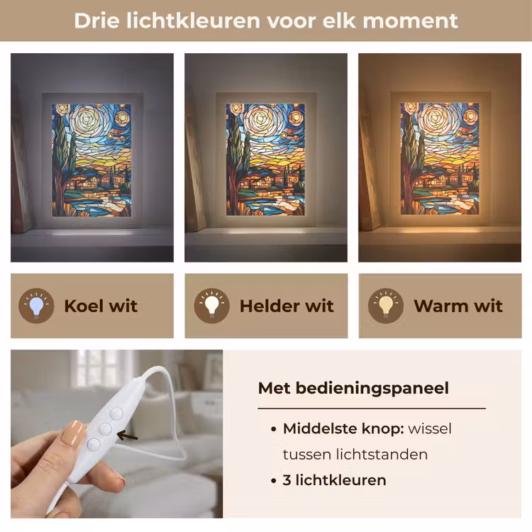 Hemel - Sterren - Mozaïek - Huizen Light Box met kabel (Tafellamp) klein -USP_lichtkleurNL