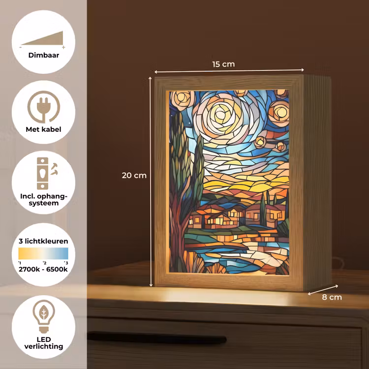 Hemel - Sterren - Mozaïek - Huizen Light Box met kabel (Tafellamp) klein -USP_NL