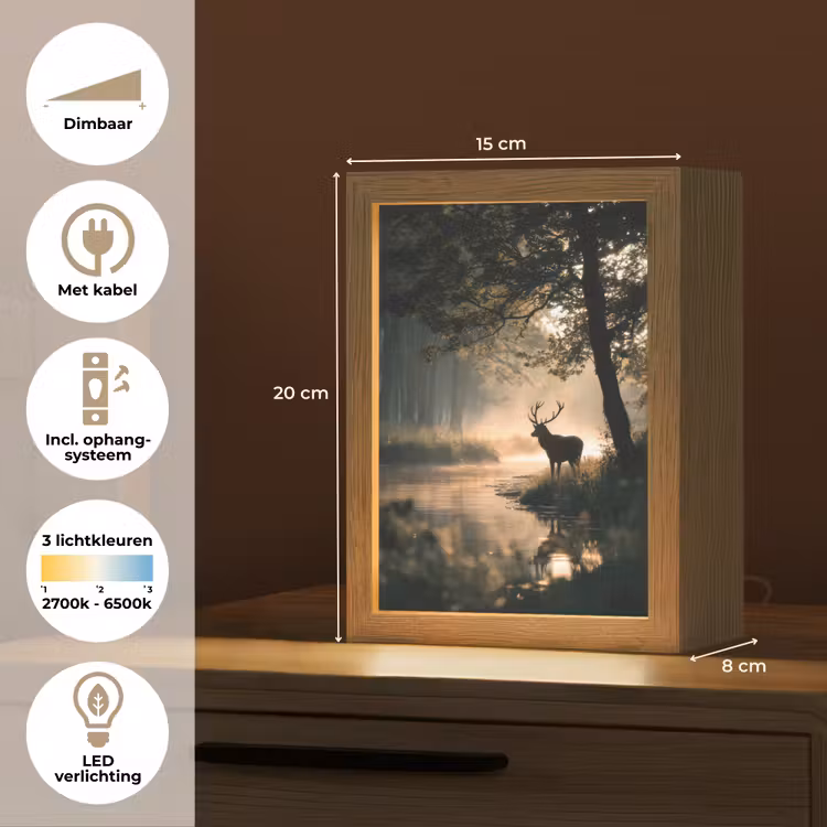 Hert - Bosbeek - Mystiek Light Box met kabel (Tafellamp) klein -USP_NL