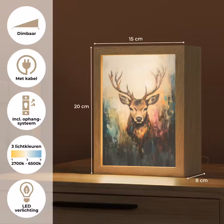 Hert - Geverfd - Gewei - Bruin Light Box met kabel (Tafellamp) klein -USP_NL