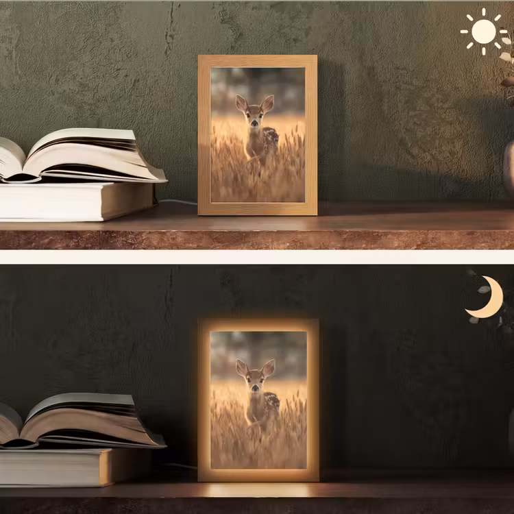Hert - Graanveld - Bruin Light Box met kabel (Tafellamp) klein -sfeer3