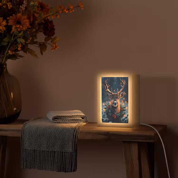Hert - Kerst - Winter - Sneeuw - Kerstkrans Light Box met kabel (Tafellamp) klein -sfeer4