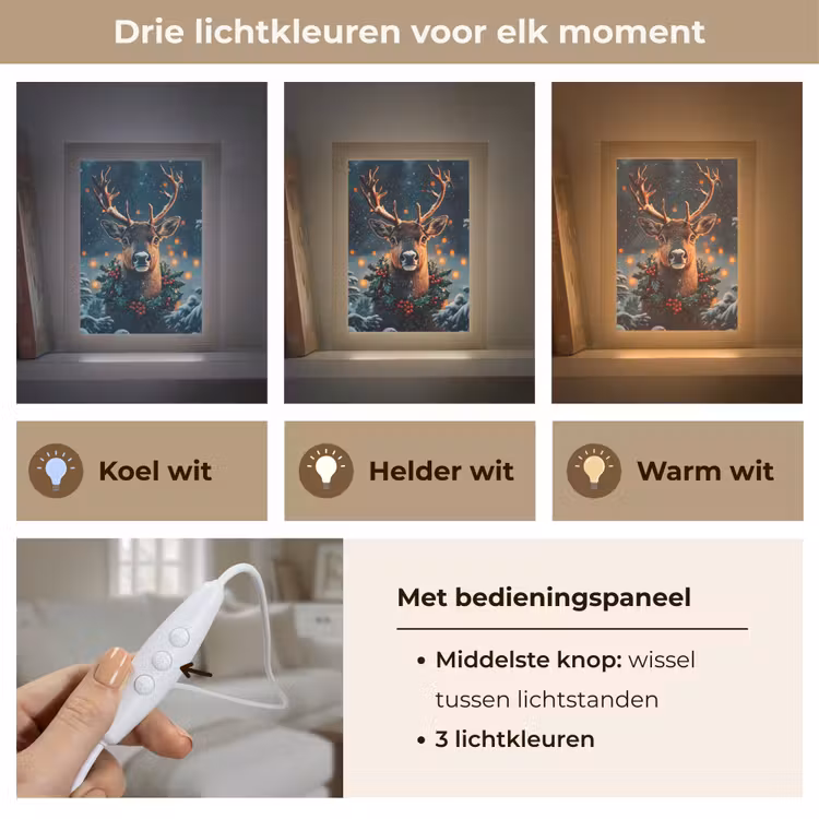 Hert - Kerst - Winter - Sneeuw - Kerstkrans Light Box met kabel (Tafellamp) klein -USP_lichtkleurNL