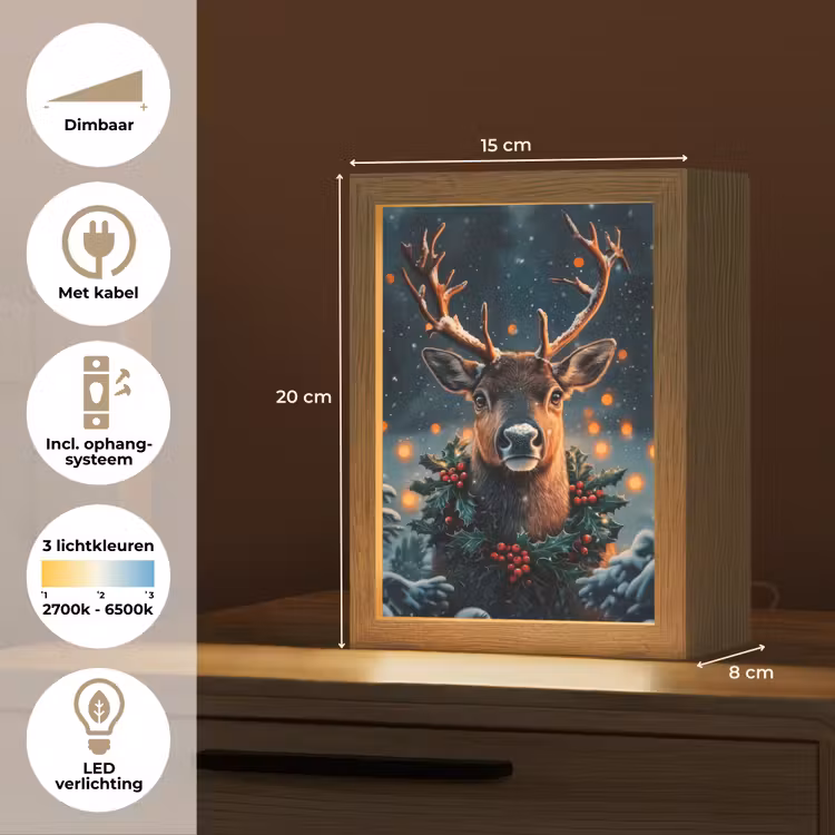 Hert - Kerst - Winter - Sneeuw - Kerstkrans Light Box met kabel (Tafellamp) klein -USP_NL