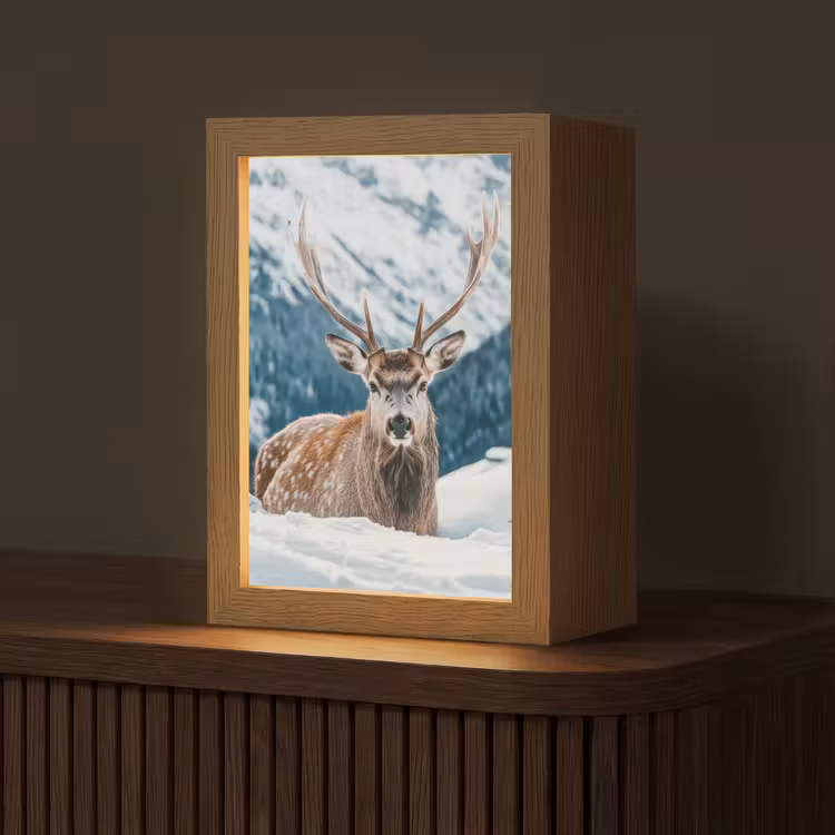 Hert - Landschap - Winter - Natuur - Dieren - Bergen Light Box met kabel (Tafellamp) klein -z3d_website