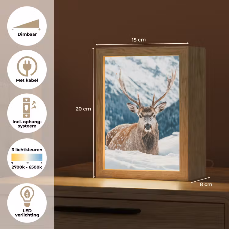 Hert - Landschap - Winter - Natuur - Dieren - Bergen Light Box met kabel (Tafellamp) klein -USP_NL
