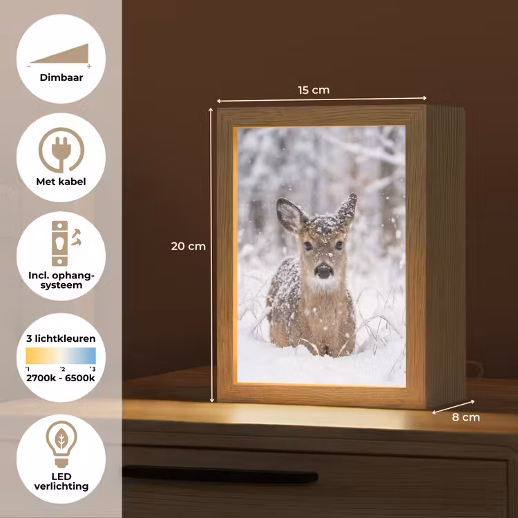Hert - Sneeuw - Bos - Dieren - Vertederend Light Box met kabel (Tafellamp) klein -USP_NL