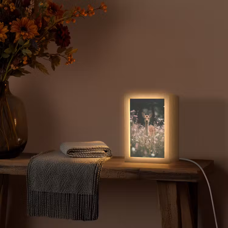 Hert - Wilde bloemen - Bos Light Box met kabel (Tafellamp) klein -sfeer4