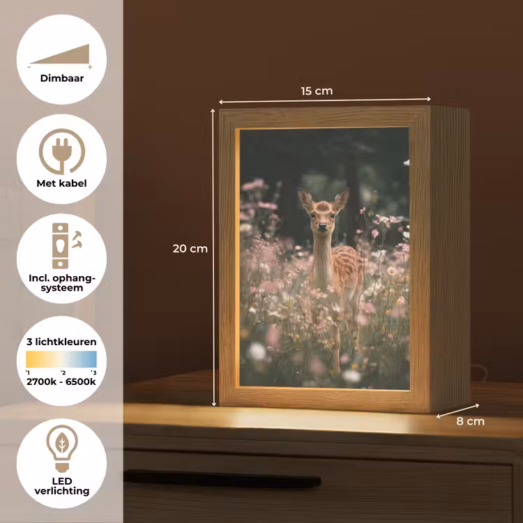 Hert - Wilde bloemen - Bos Light Box met kabel (Tafellamp) klein -USP_NL