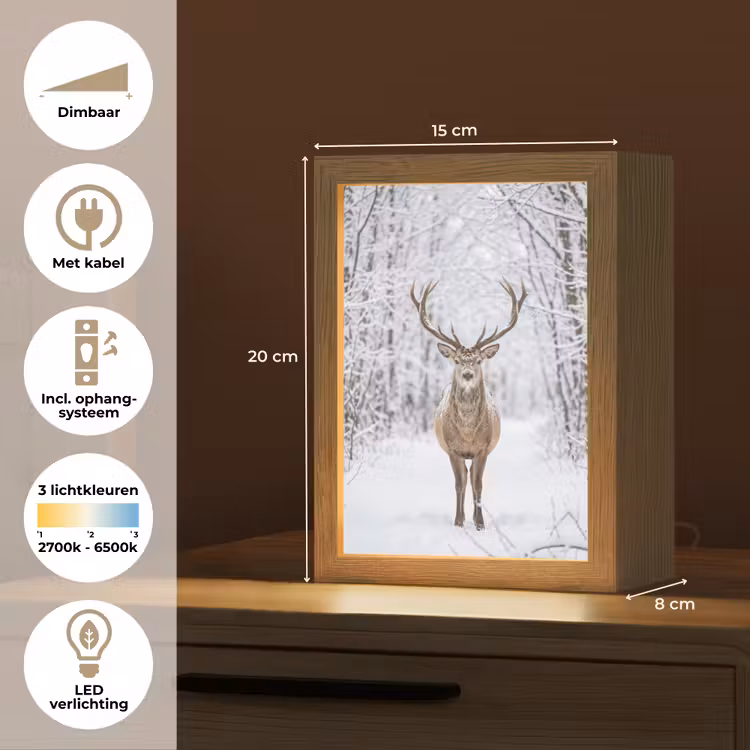 Hert - Winter - Bos - Natuur - Wit Light Box met kabel (Tafellamp) klein -USP_NL