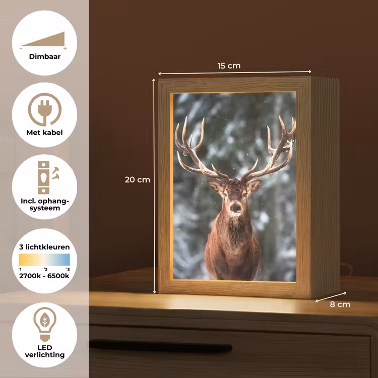 Hert - Winter - Sneeuw - Bos - Natuur - Dier Light Box met kabel (Tafellamp) klein -USP_NL