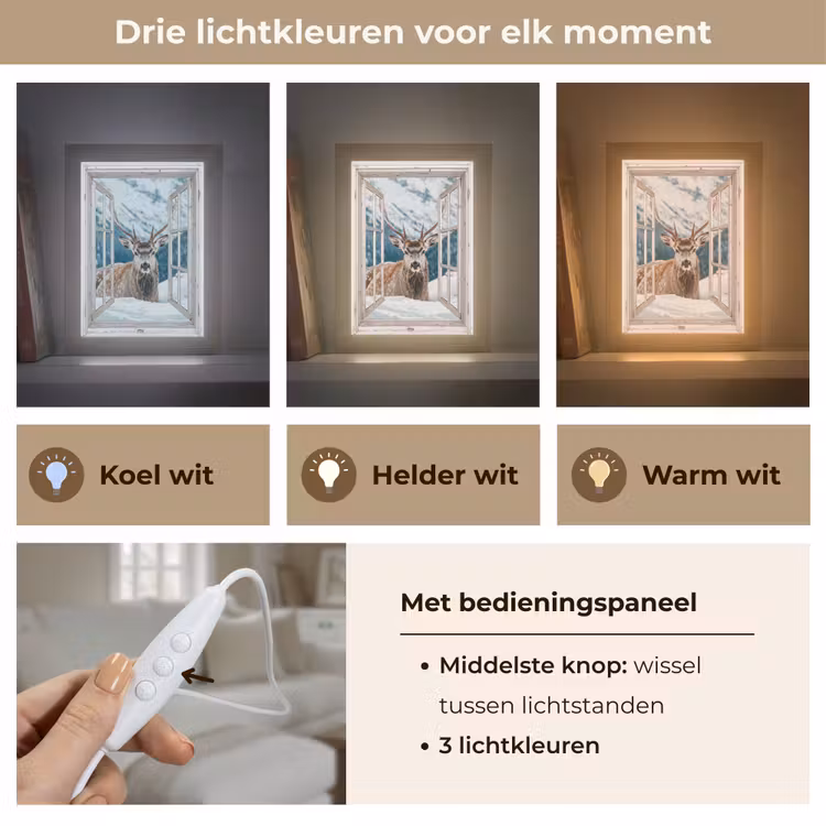 Hert - Winterlandschap - Natuur - Dieren - Doorkijk - Bergen Light Box met kabel (Tafellamp) klein -USP_lichtkleurNL