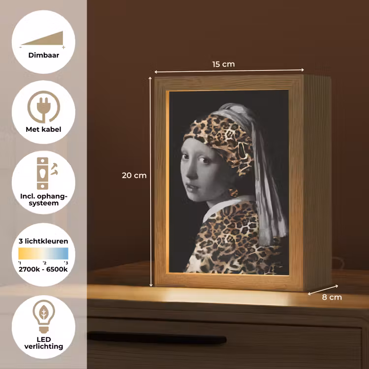 Het meisje met de parel - Johannes Vermeer - Panterprint Light Box met kabel (Tafellamp) klein -USP_NL
