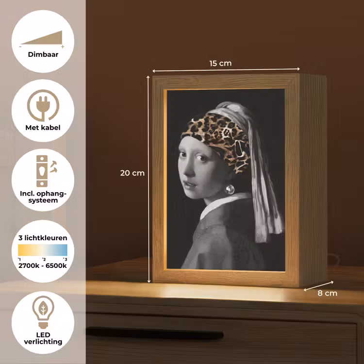 Het meisje met de parel - Johannes Vermeer - Panterprint Light Box met kabel (Tafellamp) klein -USP_NL