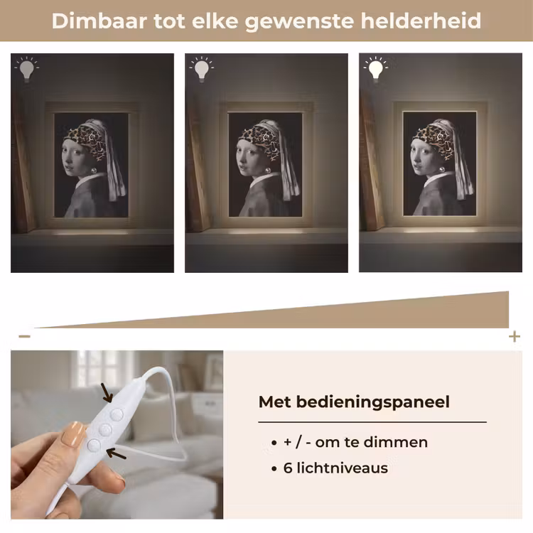 Het meisje met de parel - Johannes Vermeer - Panterprint Light Box met kabel (Tafellamp) klein -USP_dimbaarNL