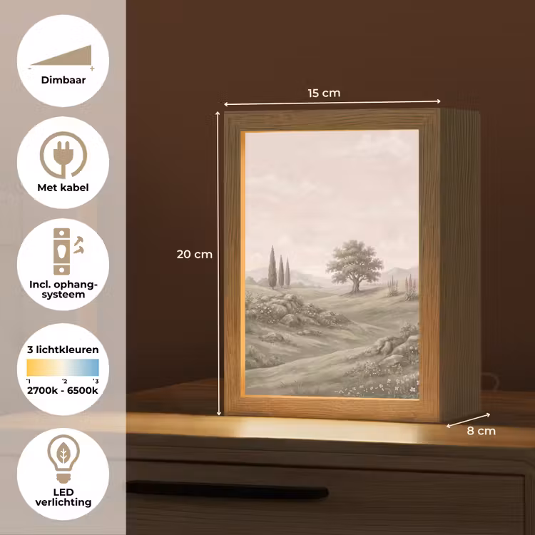 Heuvellandschap - Bomen - Natuur - Groen Light Box met kabel (Tafellamp) klein -USP_NL