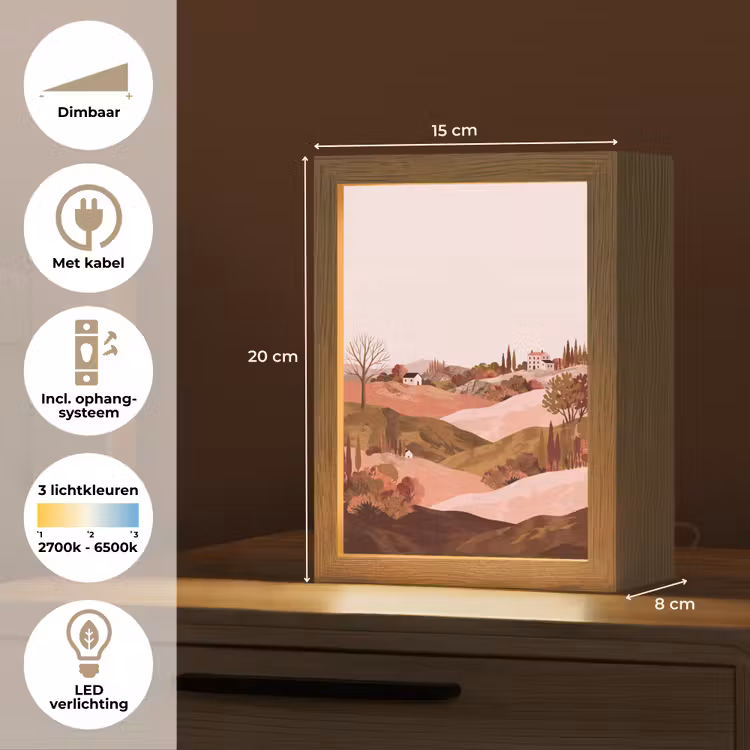Heuvellandschap - Grafisch - Terracotta Light Box met kabel (Tafellamp) klein -USP_NL