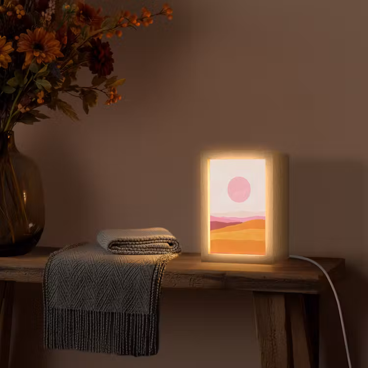 Heuvels - Oranje - Zon - Abstract Light Box met kabel (Tafellamp) klein -sfeer4