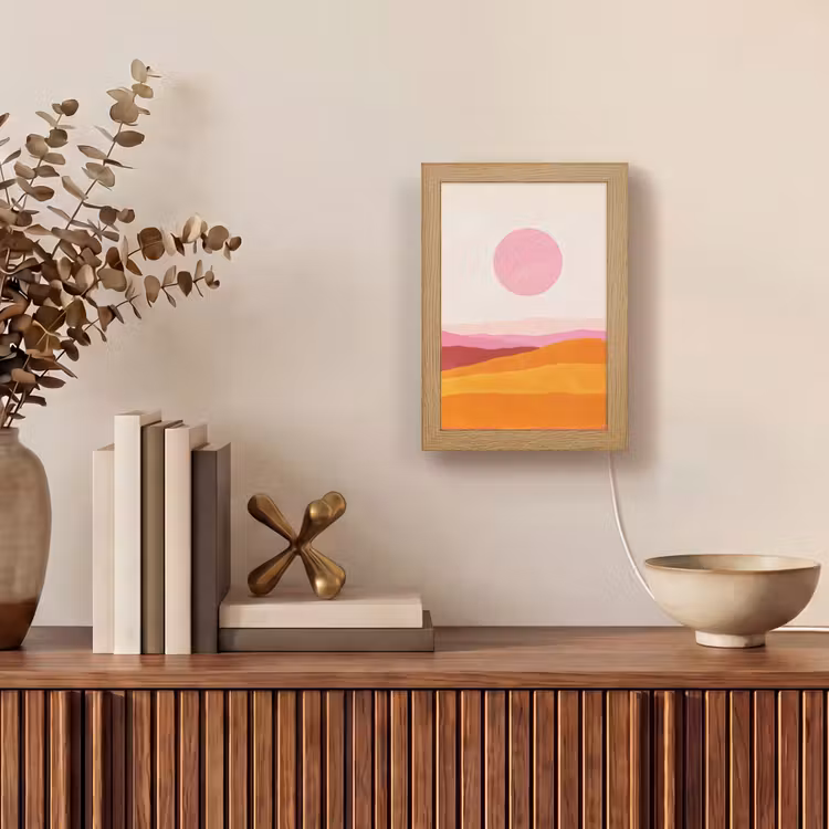 Heuvels - Oranje - Zon - Abstract Light Box met kabel (Tafellamp) klein -sfeer2