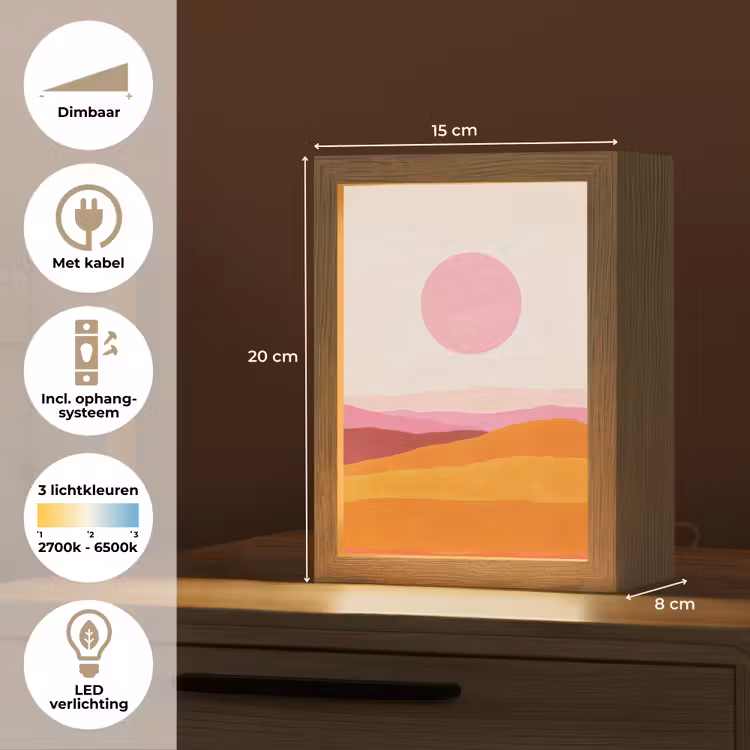 Heuvels - Oranje - Zon - Abstract Light Box met kabel (Tafellamp) klein -USP_NL
