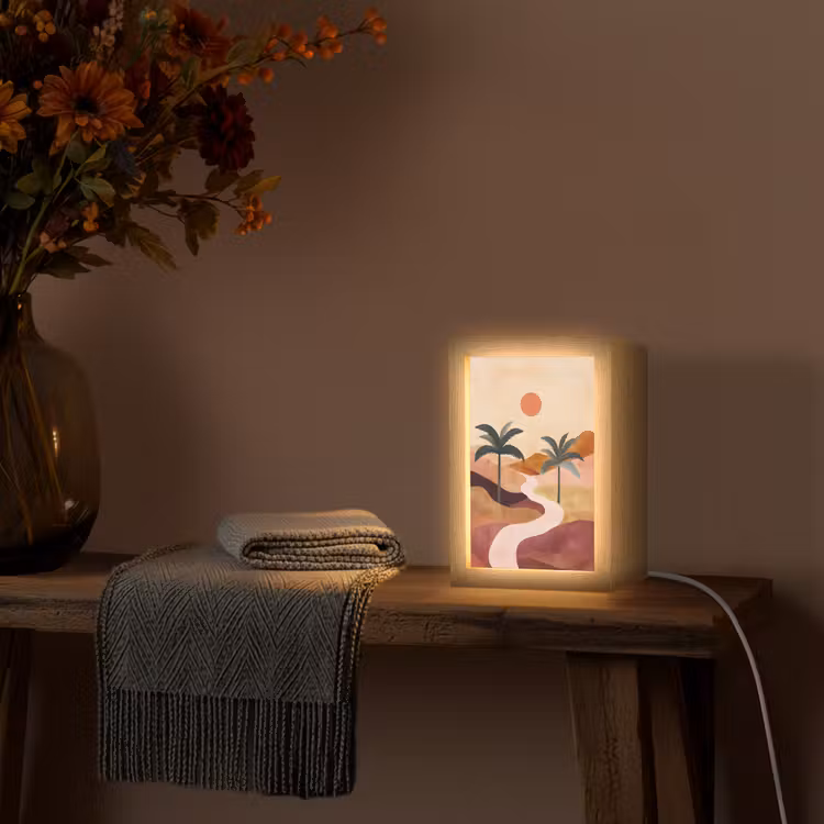 Heuvels - Palmbomen - Abstract Light Box met kabel (Tafellamp) klein -sfeer4