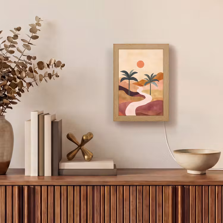Heuvels - Palmbomen - Abstract Light Box met kabel (Tafellamp) klein -sfeer2