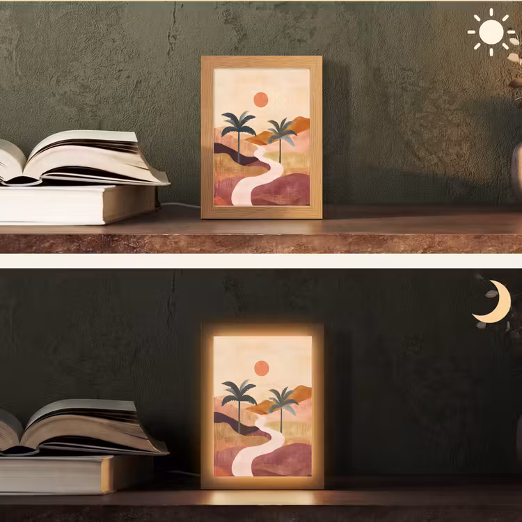 Heuvels - Palmbomen - Abstract Light Box met kabel (Tafellamp) klein -sfeer3