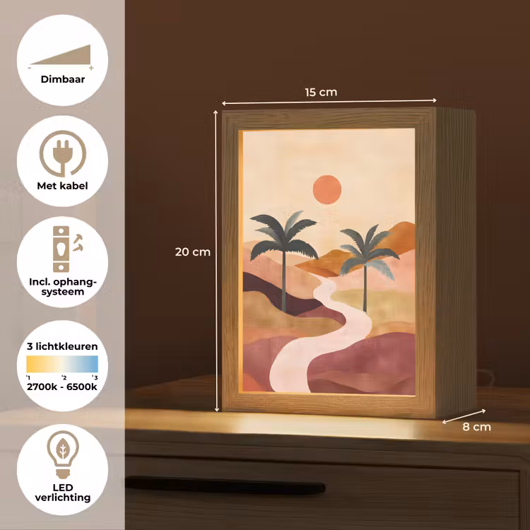 Heuvels - Palmbomen - Abstract Light Box met kabel (Tafellamp) klein -USP_NL