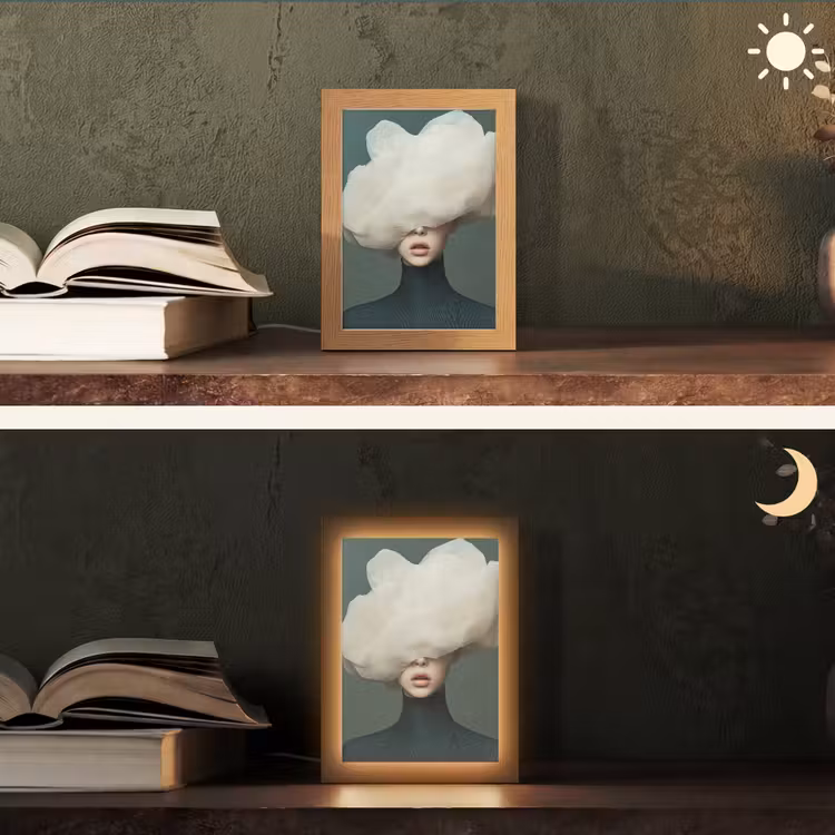 Hoed - Vrouw - Beige Light Box met kabel (Tafellamp) klein -sfeer3