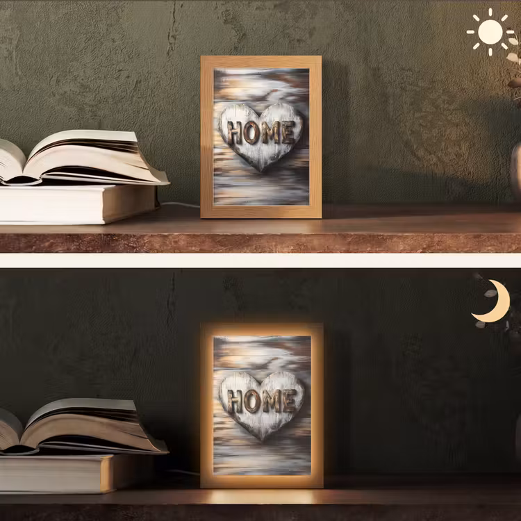 Home - Hart - Houtlook - Liefde Light Box met kabel (Tafellamp) klein -sfeer3