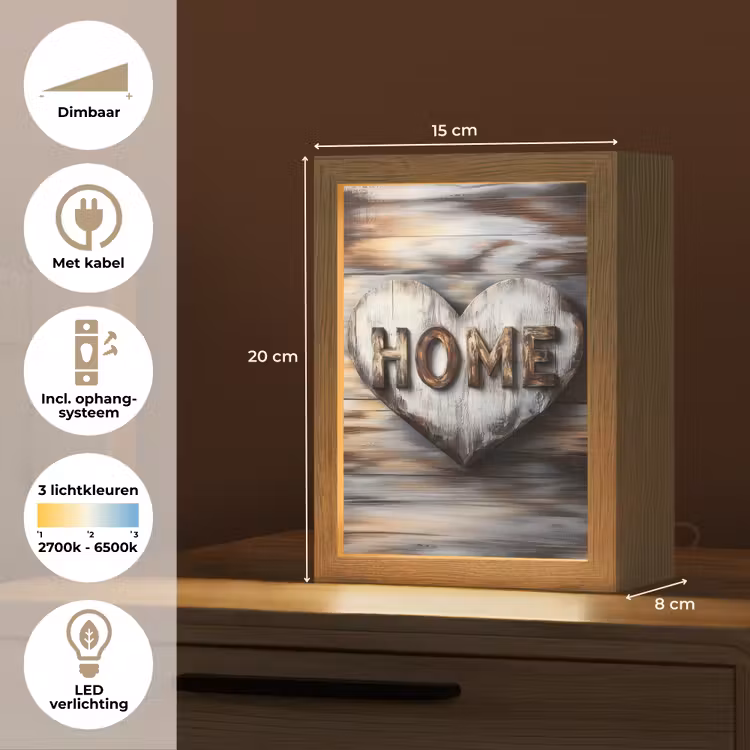 Home - Hart - Houtlook - Liefde Light Box met kabel (Tafellamp) klein -USP_NL