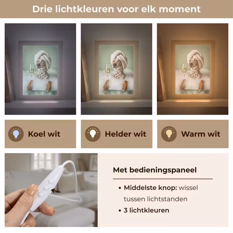 Hond - Bad - Champagne - Handdoek Light Box met kabel (Tafellamp) klein -USP_lichtkleurNL