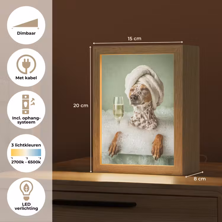 Hond - Bad - Champagne - Handdoek Light Box met kabel (Tafellamp) klein -USP_NL