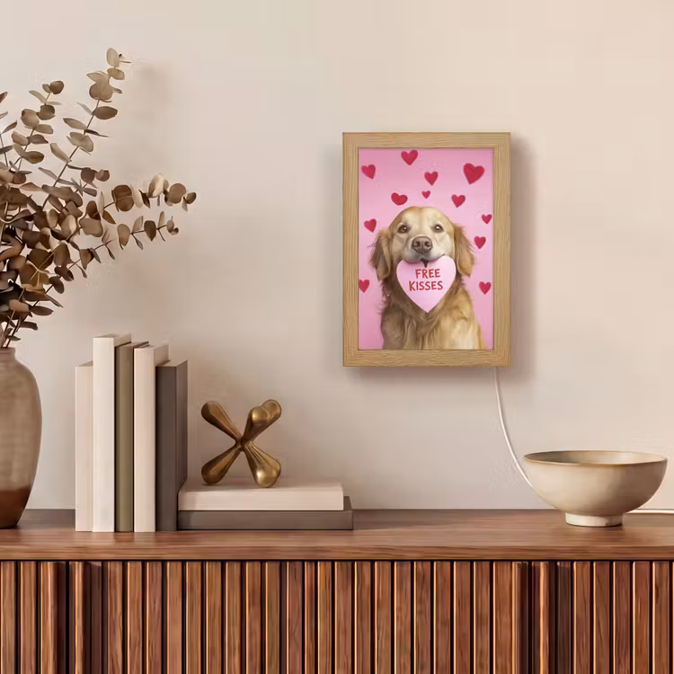 Hond - Kiss- Valentijn - Hartjes Light Box met kabel (Tafellamp) klein -sfeer2