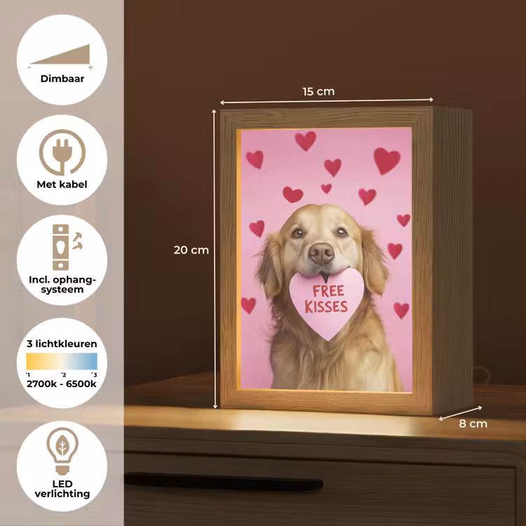 Hond - Kiss- Valentijn - Hartjes Light Box met kabel (Tafellamp) klein -USP_NL