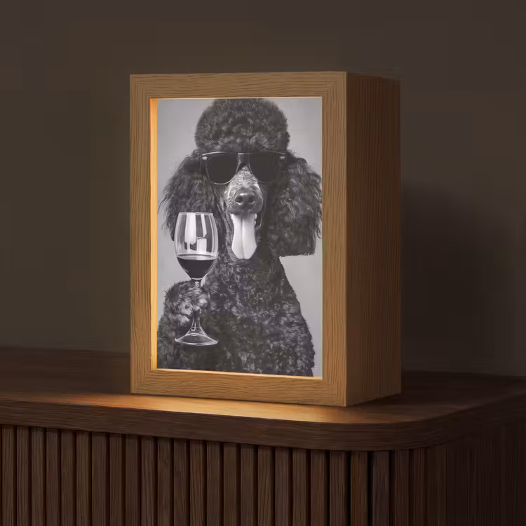 Hond - Krullen - Zonnebril - Wijn Light Box met kabel (Tafellamp) klein -z3d_website