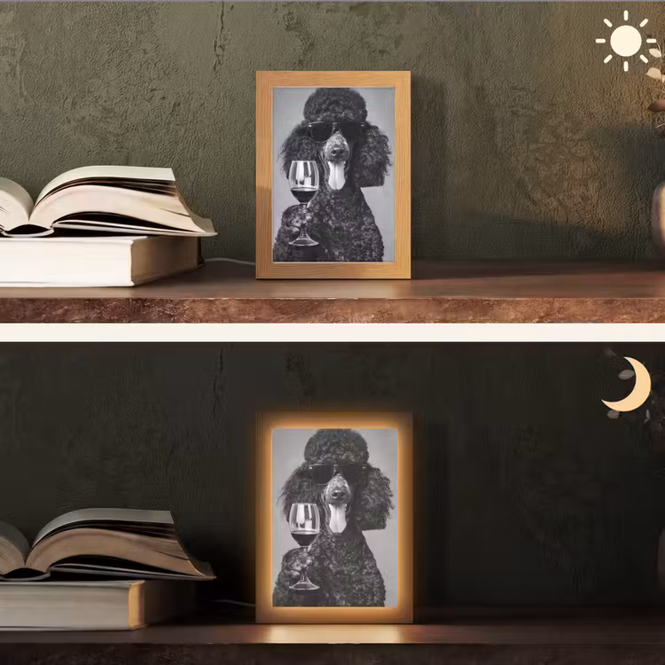 Hond - Krullen - Zonnebril - Wijn Light Box met kabel (Tafellamp) klein -sfeer3