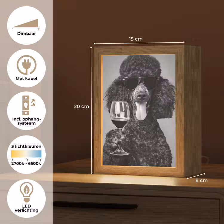Hond - Krullen - Zonnebril - Wijn Light Box met kabel (Tafellamp) klein -USP_NL