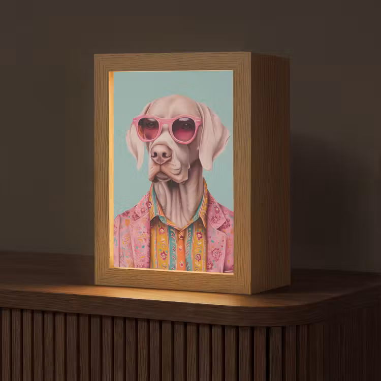 Hond - Overhemd - Bloemen - Bril Light Box met kabel (Tafellamp) klein -z3d_website