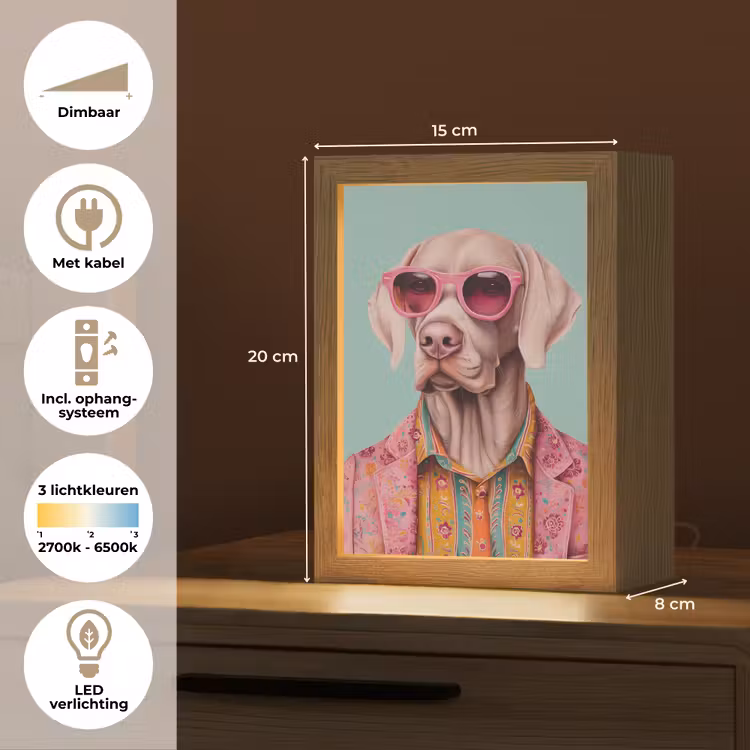 Hond - Overhemd - Bloemen - Bril Light Box met kabel (Tafellamp) klein -USP_NL