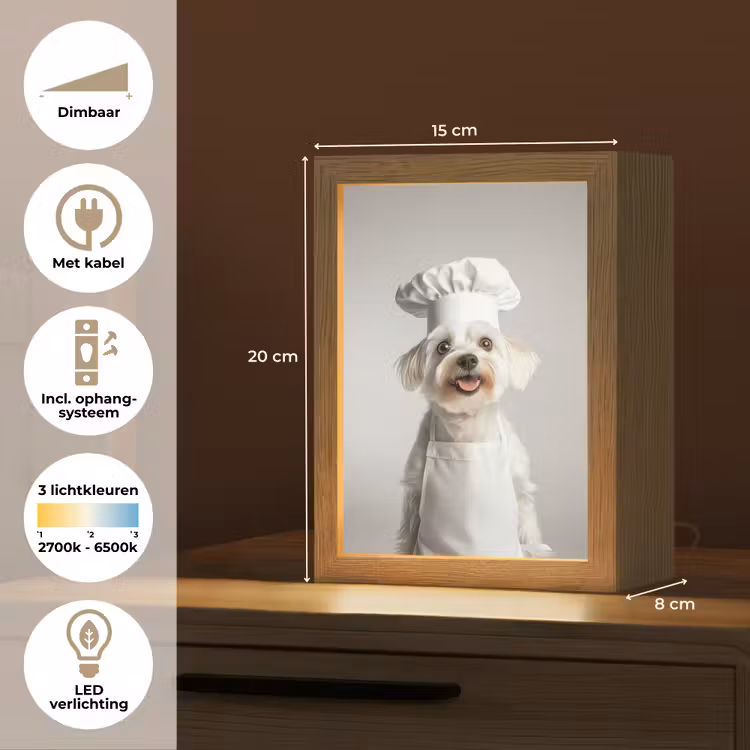 Hond - Wit - Kok Light Box met kabel (Tafellamp) klein -USP_NL