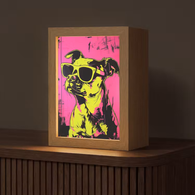 Hond - Zonnebril - Roze - Art Light Box met kabel (Tafellamp) klein -z3d_website