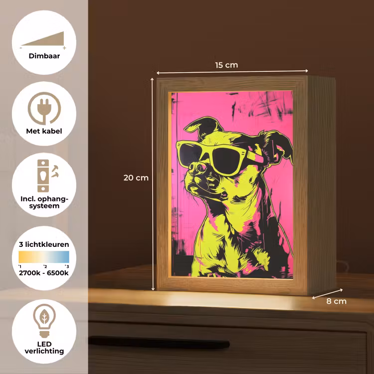 Hond - Zonnebril - Roze - Art Light Box met kabel (Tafellamp) klein -USP_NL