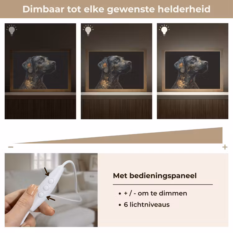 Hond - Zwart - Bloemen Light Box met kabel (Tafellamp) klein -USP_dimbaarNL