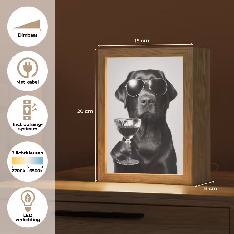 Hond - Zwart - Wijnglas - Zonnebril Light Box met kabel (Tafellamp) klein -USP_NL
