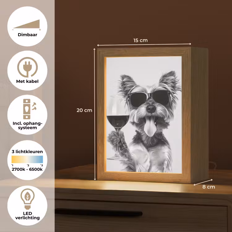 Hondje - Wijnglas - Zonnebril - Enthousiast Light Box met kabel (Tafellamp) klein -USP_NL